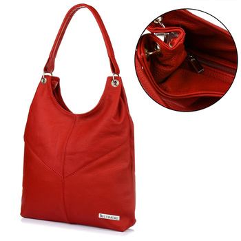 Torebka Skórzana Damska Duża Worek Pojemny Czerwony Beltimore 970 : Kolory - Czerwony