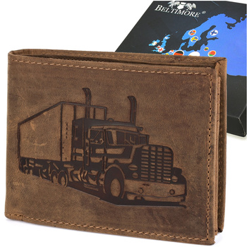 Portfel Skórzany Męski Brązowy Nubuk Poziomy Skóra Ciężarówka Rfid Beltimore R93 : Kolory - Brązowy, Beżowy