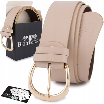 Skórzany Pasek Damski Do Spodni Sukienki Cielisty Skóra Nat 4 Cm Beltimore D85 : Kolory - Ecru, Kremowy, Rozmiar Pasków - R.110-125 Cm