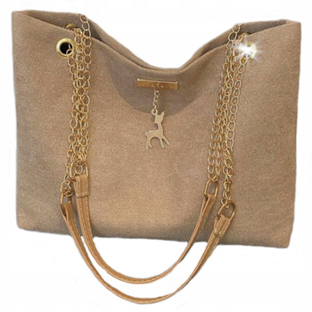 BRĄZOWA TOREBKA DAMSKA NA RAMIĘ ZAMSZ BEŻOWA MAŁA LEKKA DO PRACY EKO D07