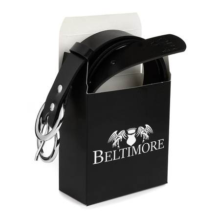 Beltimore Skórzany Pasek Damski Srebrne Koła Modny D51 : Kolory - Czarny, Rozmiar Pasków - R.105-120 Cm