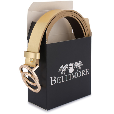 Skórzany Pasek Damski Do Spodni Sukienki Koła Klasyczny Złoty Beltimore B06 : Kolory - Granatowy, Rozmiar Pasków - R.95-110 Cm