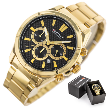 ZEGAREK MĘSKI ZŁOTA BRANSOLETA PERFECT M501CH-06 - CHRONOGRAF + BOX