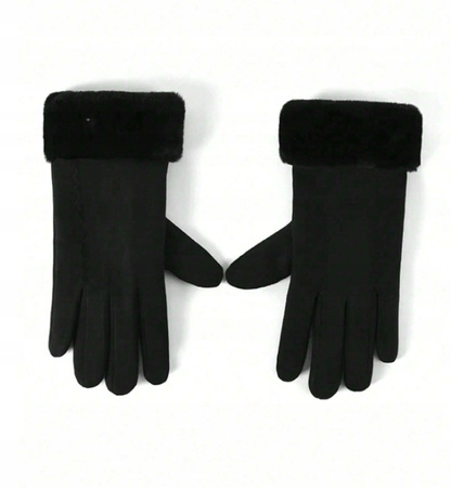 RĘKAWICZKI DAMSKIE CZARNE OCIEPLANE ZIMOWE Z FUTERKIEM DO TELEFONU MODNE