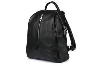 Czarny Włoski Plecak Skórzany A4 Damski Pojemny Solidny C78 : Kolory - Czarny