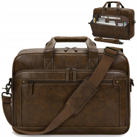 TORBA MĘSKA NA LAPTOPA 15,6" SKÓRZANA BRĄZOWA NA RAMIĘ DOKUMENTY EKO Z03