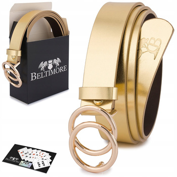 Skórzany Pasek Damski Do Spodni Sukienki Koła Klasyczny Złoty Beltimore B06 : Kolory - Granatowy, Rozmiar Pasków - R.95-110 Cm