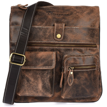 Brązowa Skórzana Torba Męska Na Ramię Vintage Raportówka Beltimore M05