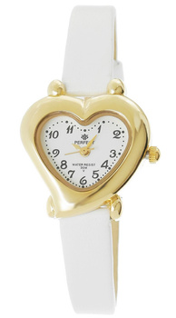 Zegarek Damski PERFECT Serce LP292 Dziewczęcy Komunijny Biały pasek skórzany