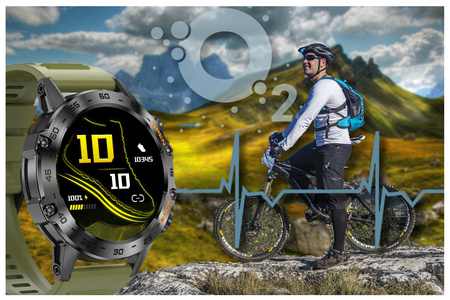 SMARTWATCH MĘSKI ZIELONY PASEK WYKONYWANIE POŁĄCZEŃ CIŚNIENIOMIERZ GRAVITY GT9-12 