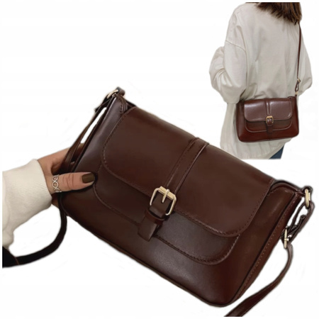 DAMSKA TOREBKA BRĄZOWA NA PASKU LISTONOSZKA BORDOWA NA RAMIĘ SKÓRZANA D09