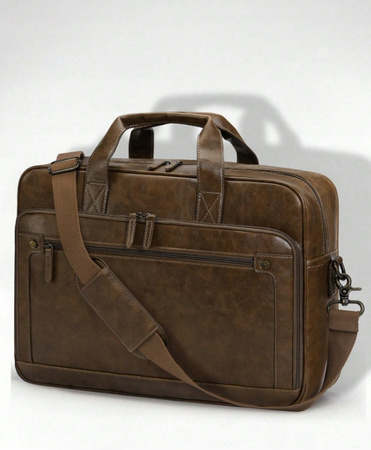 TORBA MĘSKA NA LAPTOPA 15,6" SKÓRZANA BRĄZOWA NA RAMIĘ DOKUMENTY EKO Z03