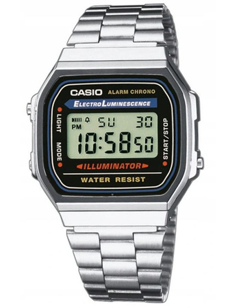 Zegarek męski CASIO Vintage A168WA-1YES Srebrna bransoleta cyfrowy + BOX