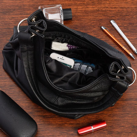 Czarna Damska Skórzana Torebka Worek Na Ramię Beltimore  970 : Kolory - Czarny