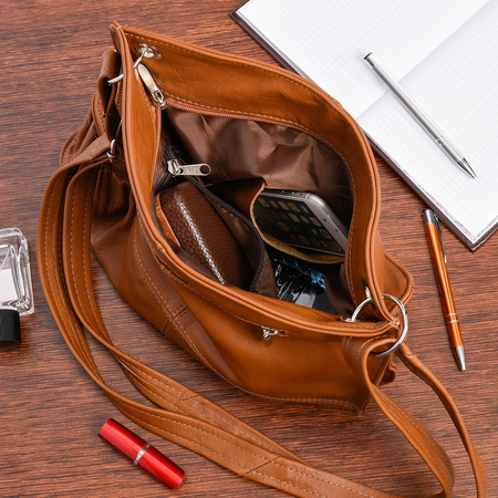 Damska Skórzana Na Ramię Torebka Beltimore Skóra Camel 972 : Kolory - Brązowy, Beżowy