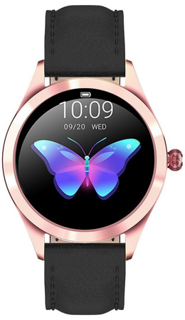 SMARTWATCH DAMSKI CZARNY PASEK SKÓRZANY KROKI POWIADOMIENIA TARCZE G.Rossi SW017-6