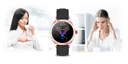 SMARTWATCH DAMSKI CZARNY PASEK SKÓRZANY KROKI POWIADOMIENIA TARCZE G.Rossi SW017-6