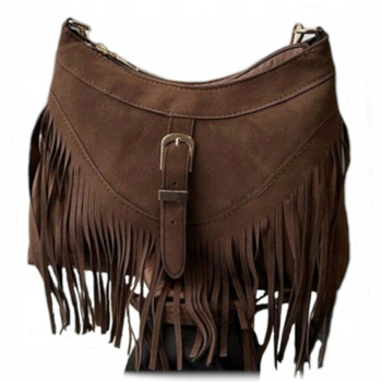 TOREBKA DAMSKA CIEMNO BRĄZOWA ZAMSZOWA FRĘDZLE MAŁA NA PASKU SKÓRA EKO D06