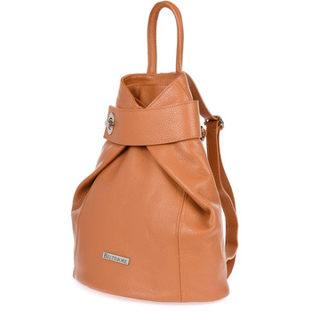 Camelowy Skórzany Plecak Damski Elegancki Z Zapięciem Beltimore T54 : Kolory - Brązowy, Beżowy
