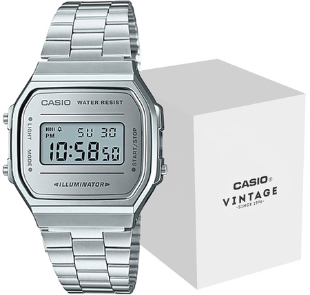 Zegarek męski CASIO A168WEM-7EF Cyfrowy Srebrna bransoleta + BOX