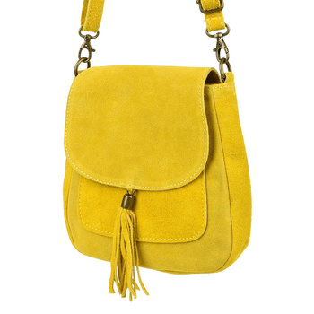 Skórzana Damska Zamszowa Listonoszka Z Klapą Żółta X40 : Kolory - Żółty, Złoty