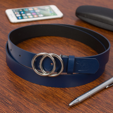 Skórzany Pasek Damski Do Spodni Sukienki Koła Klasyczny Granatowy Beltimore B04 : Kolory - Granatowy, Rozmiar Pasków - R.90-105 Cm