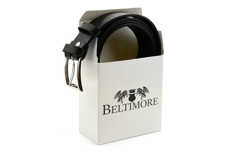 Beltimore Skórzany Licowy Pasek Męski Czarny 3,5 Cm E10 : Kolory - Czarny, Rozmiar Pasków - R.85-100 Cm