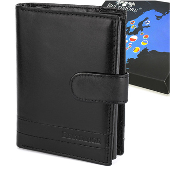 Portfel Skórzany Męski Włoska Skóra Naturalna Licowa Premium Klasyczny Rfid Pionowy Beltimore G06 : Kolory - Czarny