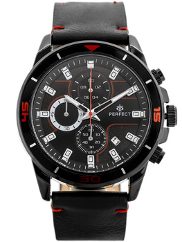 ZEGAREK MĘSKI PERFECT CH02L - CHRONOGRAF Czarny pasek skórzany + BOX