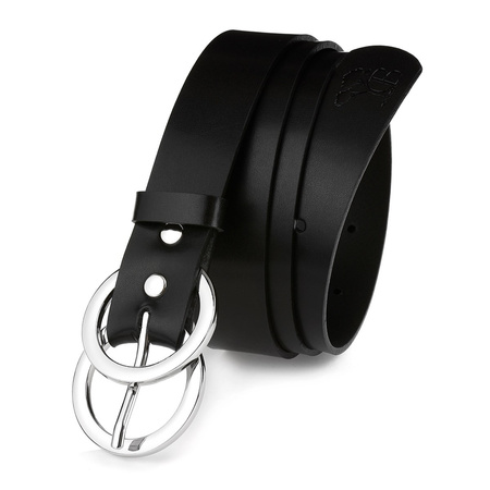 Beltimore Skórzany Pasek Damski Srebrne Koła Modny D51 : Kolory - Czarny, Rozmiar Pasków - R.105-120 Cm