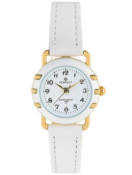Zegarek Dziewczęcy Na komunię PERFECT LP033-02 Biały pasek skórzany