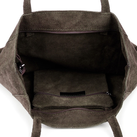 Damska Włoska Skórzana Torebka Worek A4 Troczek Taupe W18 : Kolory - Brązowy, Beżowy