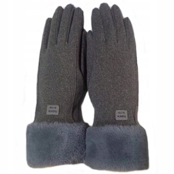 RĘKAWICZKI DAMSKIE SZARE ZIMOWE Z FUTERKIEM CIEPŁE WYGODNE DO TELEFONU