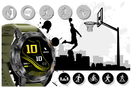 SMARTWATCH MĘSKI ZIELONY PASEK WYKONYWANIE POŁĄCZEŃ CIŚNIENIOMIERZ GRAVITY GT9-12 
