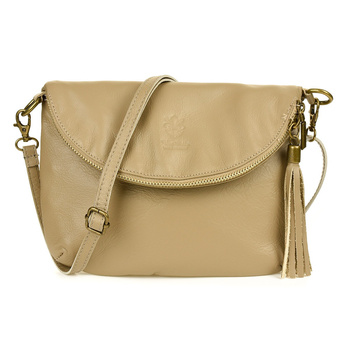 Beżowa Torebka Damska Skóra Naturalna Listonoszka Klapa B75 : Kolory - Brązowy, Beżowy