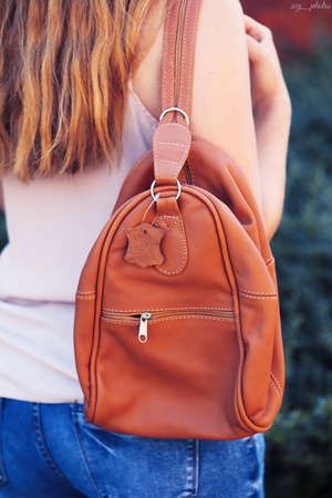 Koniakowy Plecak Damski Skórzany Torebka 2W1 Beltimore 019 : Kolory - Brązowy, Beżowy