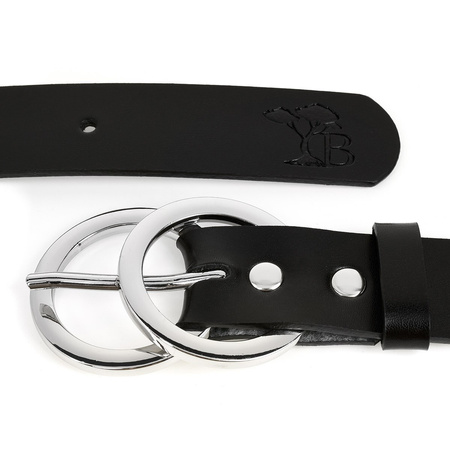 Beltimore Skórzany Pasek Damski Srebrne Koła Modny D51 : Kolory - Czarny, Rozmiar Pasków - R.105-120 Cm