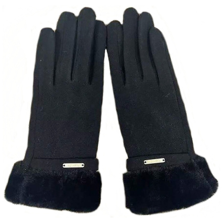 DAMSKIE RĘKAWICZKI ZIMOWE CZARNE OCIEPLANE KOŻUSZEK ELEGANCKIE DLA NIEJ