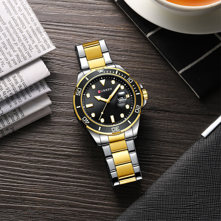 ZEGAREK MĘSKI CURREN 8388 Srebrna złota bransoleta + BOX