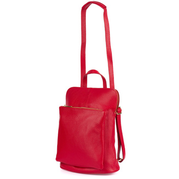 Skórzany Plecak Damski Torba 2W1 Elegancki A4 Włoski Pojemny Czerwony Vera Pelle S40 : Kolory - Czerwony