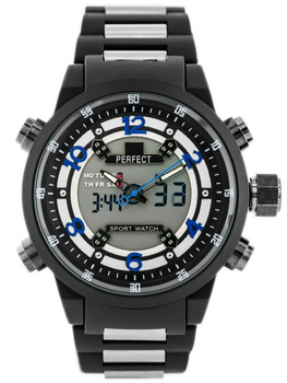 ZEGAREK MĘSKI PERFECT A879 Czarny pasek Analogowo-Cyfrowy Młodzieżowy + BOX