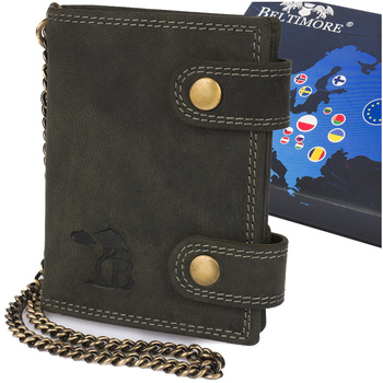 Męski Portfel Skórzany Czarny Nubuk Skóra Z Łańcuchem Beltimore R78 : Kolory - Czarny