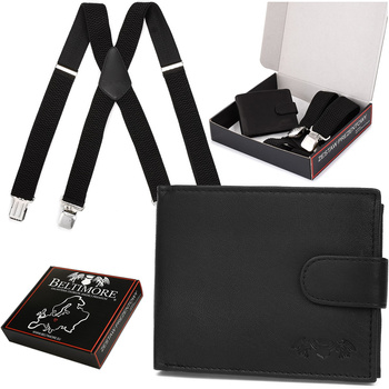 Zestaw Męski Skórzany Portfel Szelki X Czarne Beltimore U52 : Kolory - Czarny
