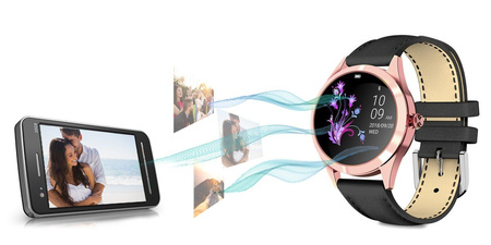 SMARTWATCH DAMSKI CZARNY PASEK SKÓRZANY KROKI POWIADOMIENIA TARCZE G.Rossi SW017-6