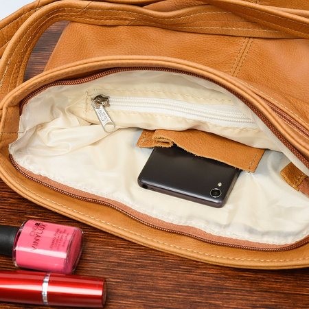 Torebka Skórzana Camelowa Listonoszka Damska Beltiomore  X95 : Kolory - Brązowy, Beżowy