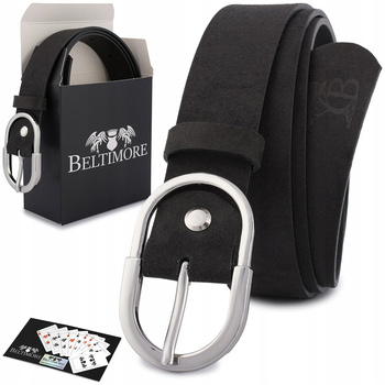 Skórzany Pasek Damski Do Spodni Sukienki Czarny Skóra Nat. Zamszowa 3 Cm Beltimore D97 : Kolory - Czarny, Rozmiar Pasków - R.95-110 Cm