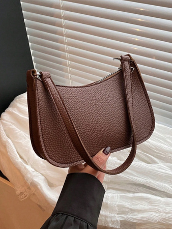 CIEMNO BRĄZOWA TOREBKA DAMSKA NA RAMIĘ SKÓRZANA EKO MAŁA ZAMEK DO PRACY D12