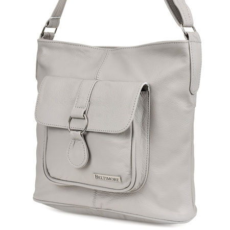 Torebka Skórzana Damska A4 Duża Polska Skóra Siwa T71 : Kolory - Szary, Srebrny