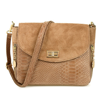 Włoska Torebka Skórzana Listonoszka Skóra Węża Taupe T96 : Kolory - Brązowy, Beżowy