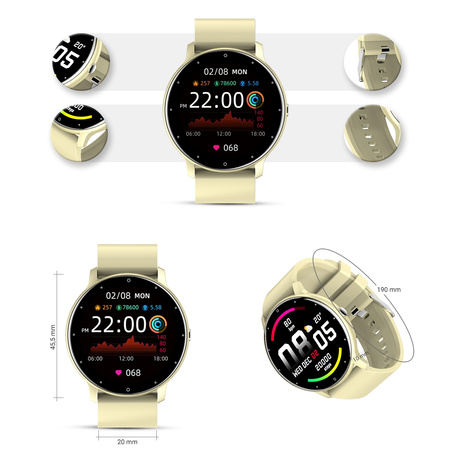 Smartwatch Damski Gravity GT1-6 Beżowy pasek SPORT KROKI PULS
